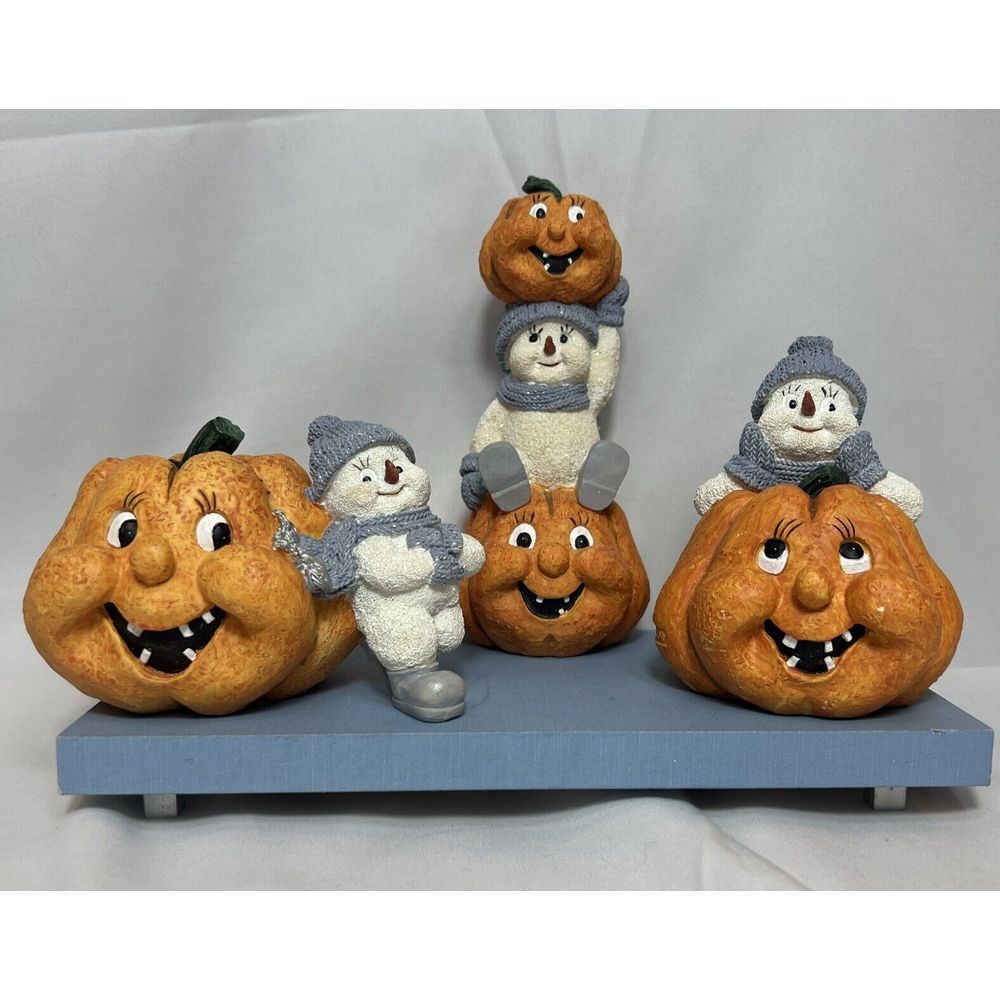NOS Vintage 1999 Boo Buddies Halloween Snowman Pumpkin‎ Set Of 3 Figurines